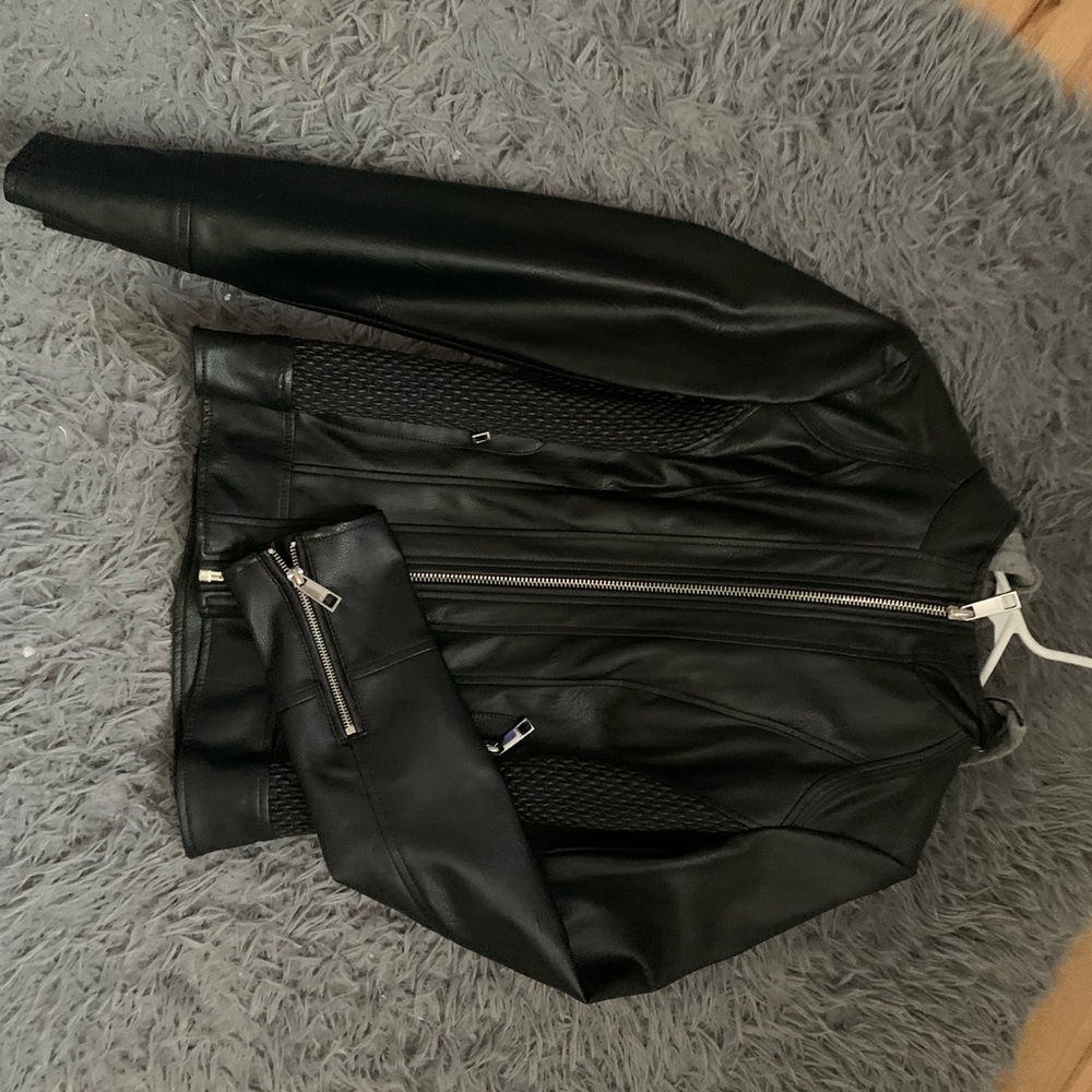 Leather jacket with hoodie top